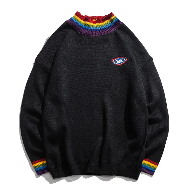 Rainbow Collar Street Style Casual Pullover Men Sweater