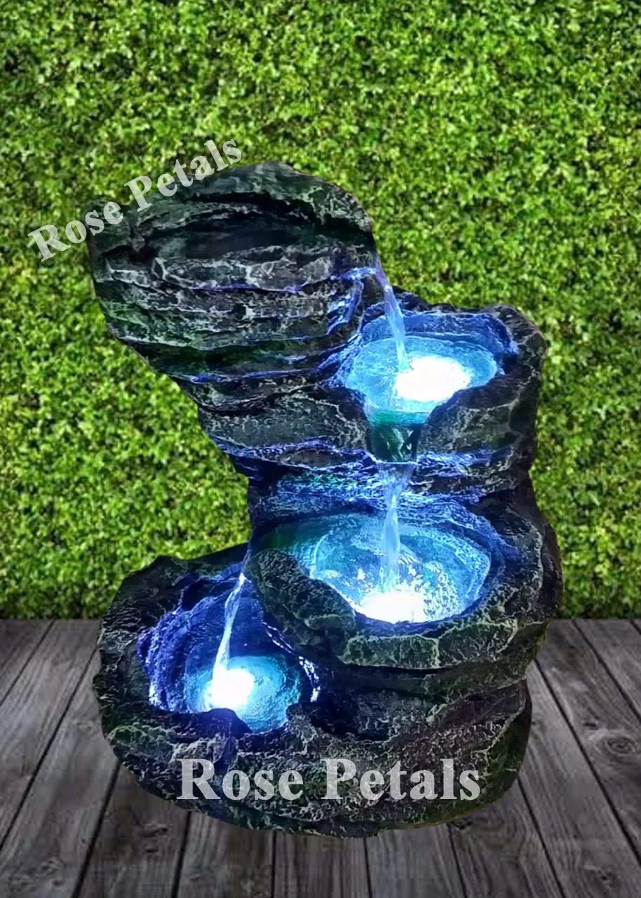 Rose Petals 3 Steps Water Fountain for Home/Office/Garden/Indoor/Outdoor Decor