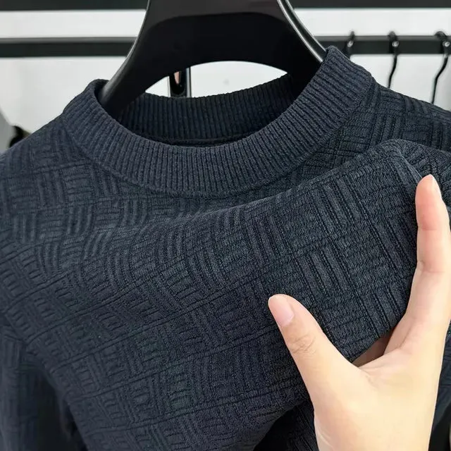 Solid Geometric Pleated O-Neck Sweater