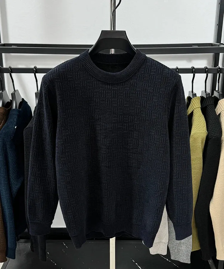 Solid Geometric Pleated O-Neck Sweater