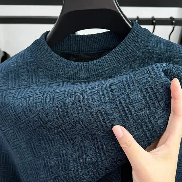 Solid Geometric Pleated O-Neck Sweater