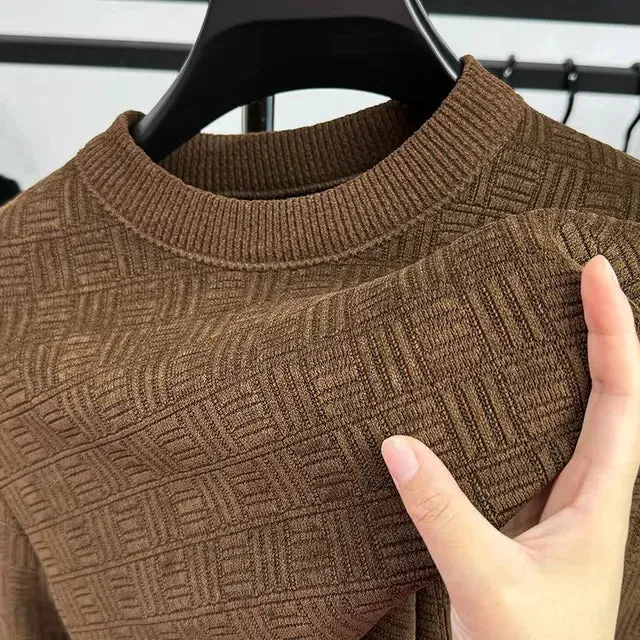 Solid Geometric Pleated O-Neck Sweater