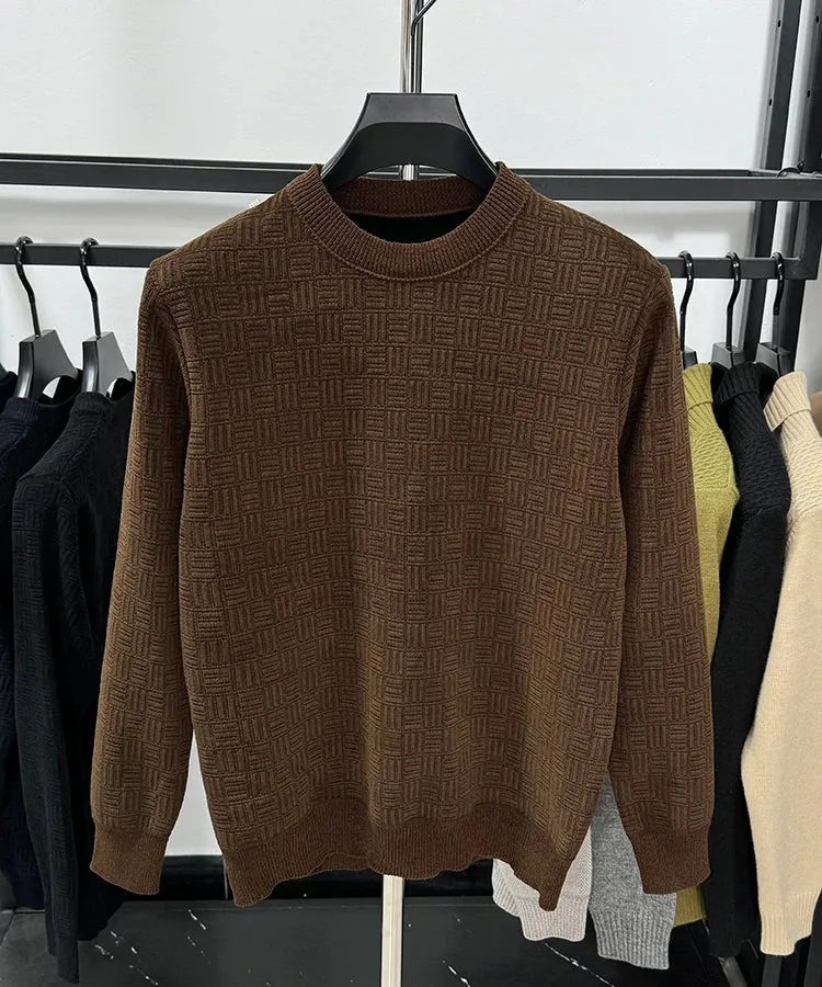 Solid Geometric Pleated O-Neck Sweater