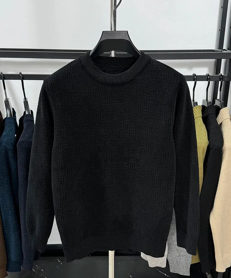 Solid Geometric Pleated O-Neck Sweater