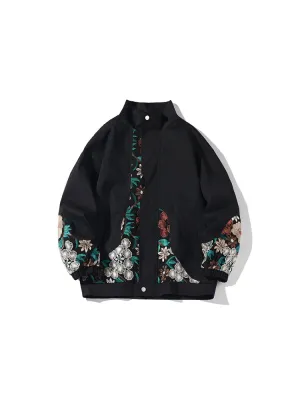 Stand Collar Embroidered Flower Bud Jacket