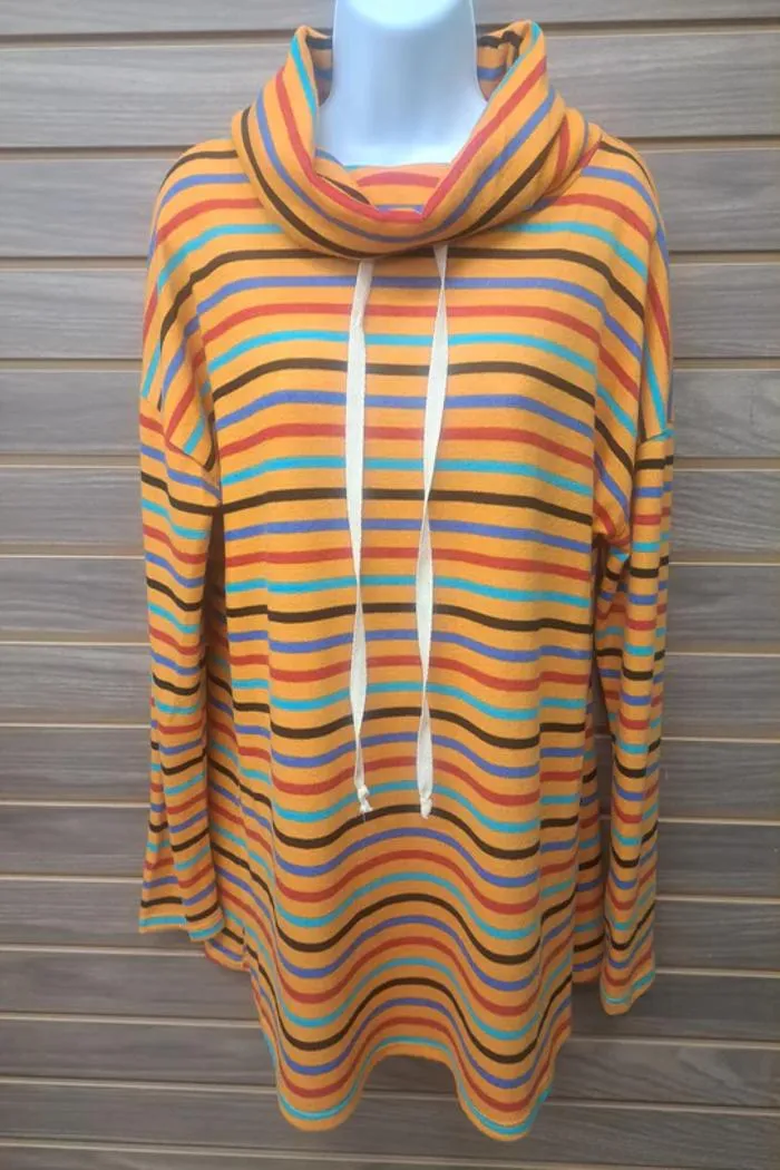 Stripe Golden Yellow Cowl W/Tie Long Sleeve