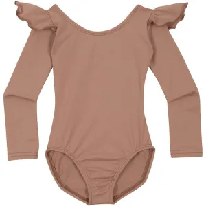 Suntan Long Sleeve Ruffle Leotard for Toddler and Girls