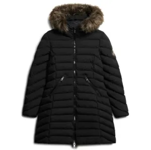 Superdry Womens Fuji Faux Fur Hood Mid Length Coat Black