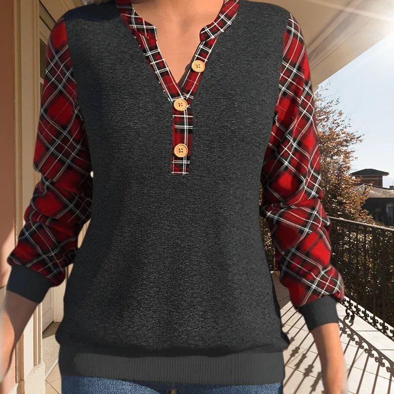 Sweater with Checkerboard Pattern and Buttons