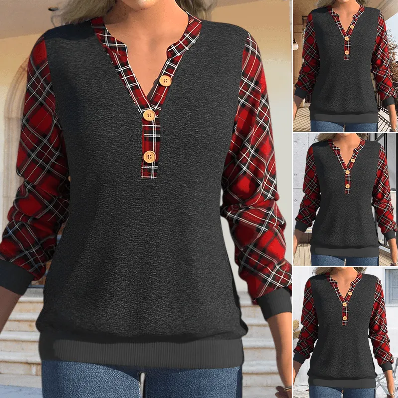 Sweater with Checkerboard Pattern and Buttons