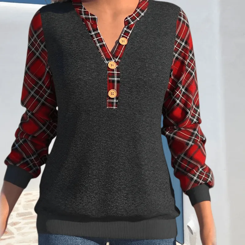 Sweater with Checkerboard Pattern and Buttons