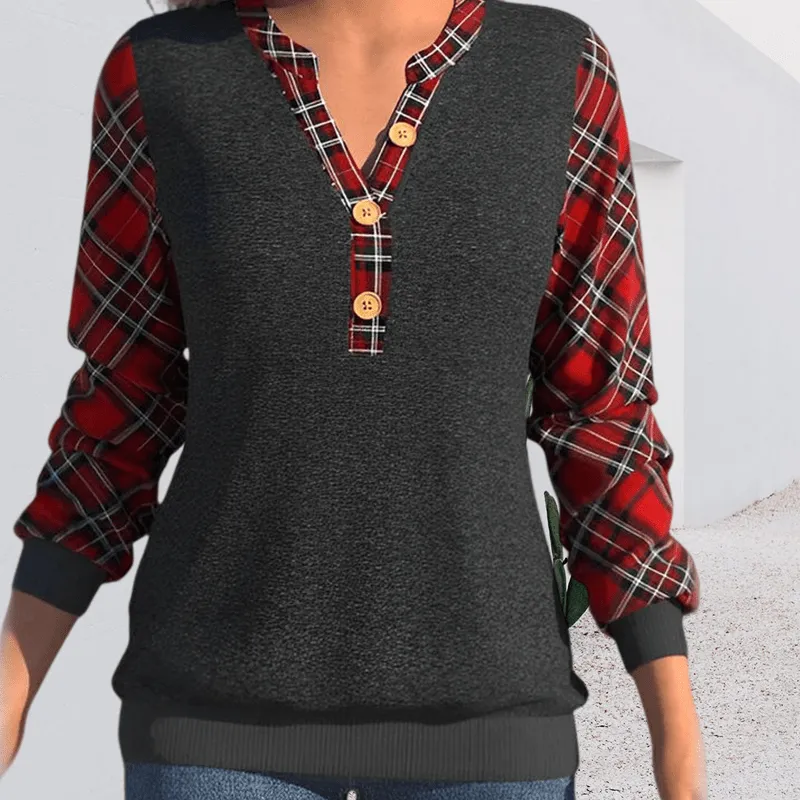 Sweater with Checkerboard Pattern and Buttons