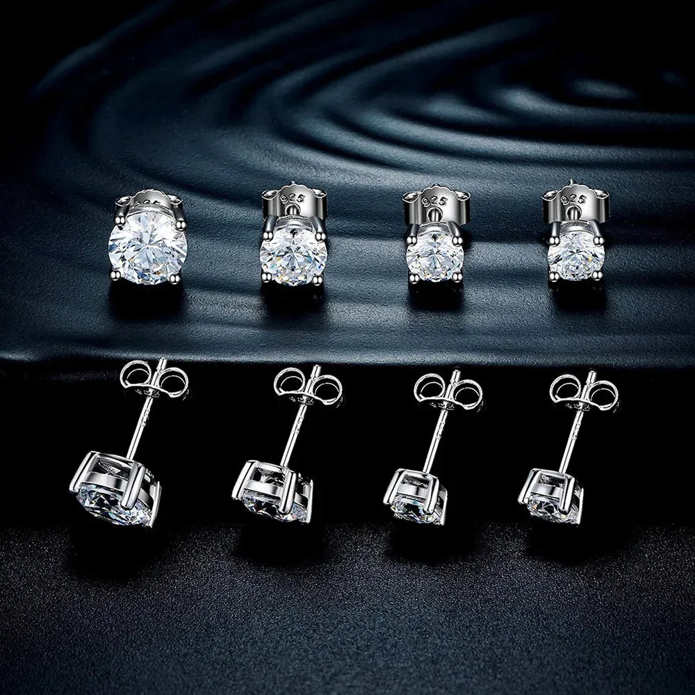 TTVOVO 925 Sterling Princess Cut Cubic Zirconia Stud Earrings for Women Men Piercing CZ 4 Claws Ear Brinco S925-Sterling-Jewelry