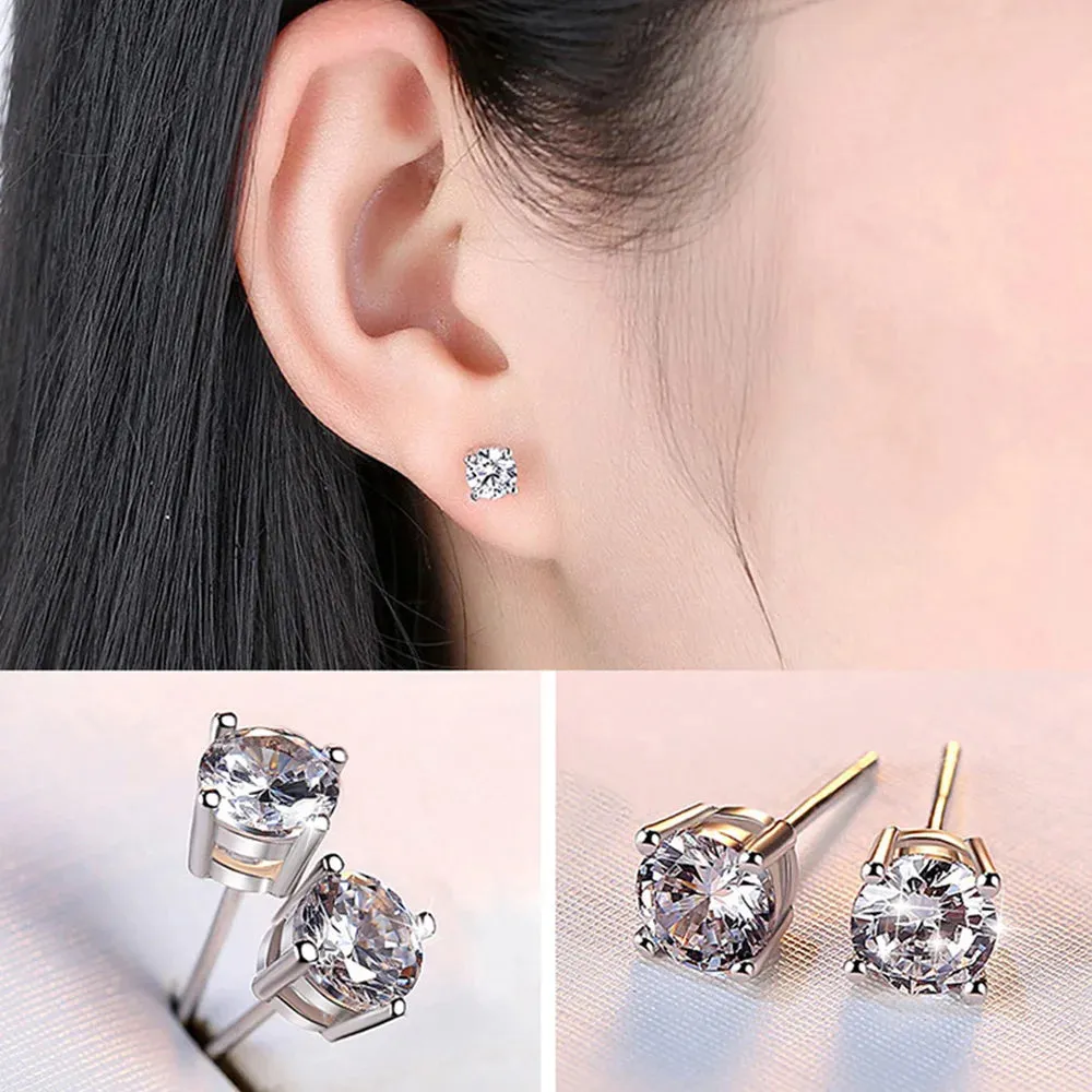 TTVOVO 925 Sterling Princess Cut Cubic Zirconia Stud Earrings for Women Men Piercing CZ 4 Claws Ear Brinco S925-Sterling-Jewelry