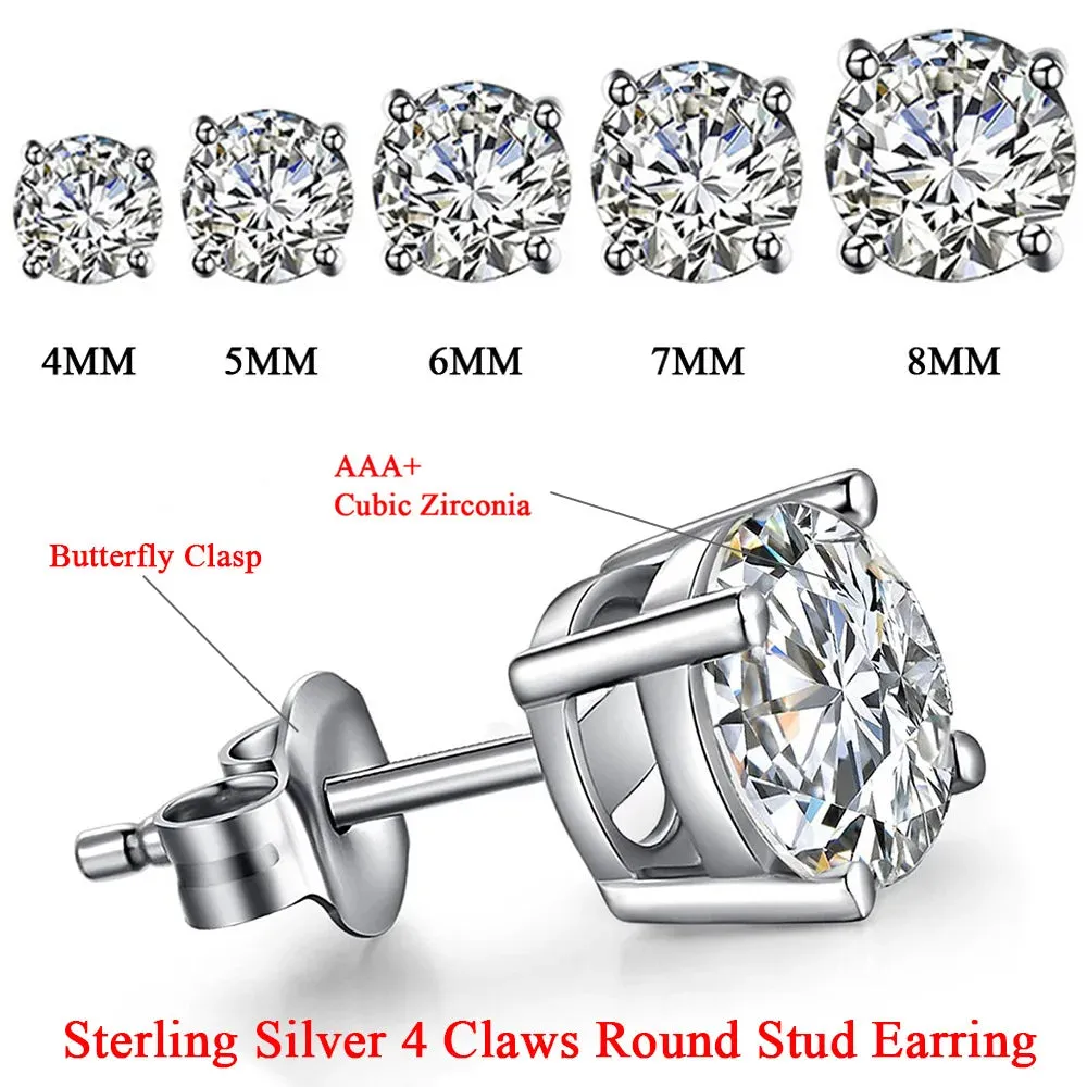 TTVOVO 925 Sterling Princess Cut Cubic Zirconia Stud Earrings for Women Men Piercing CZ 4 Claws Ear Brinco S925-Sterling-Jewelry