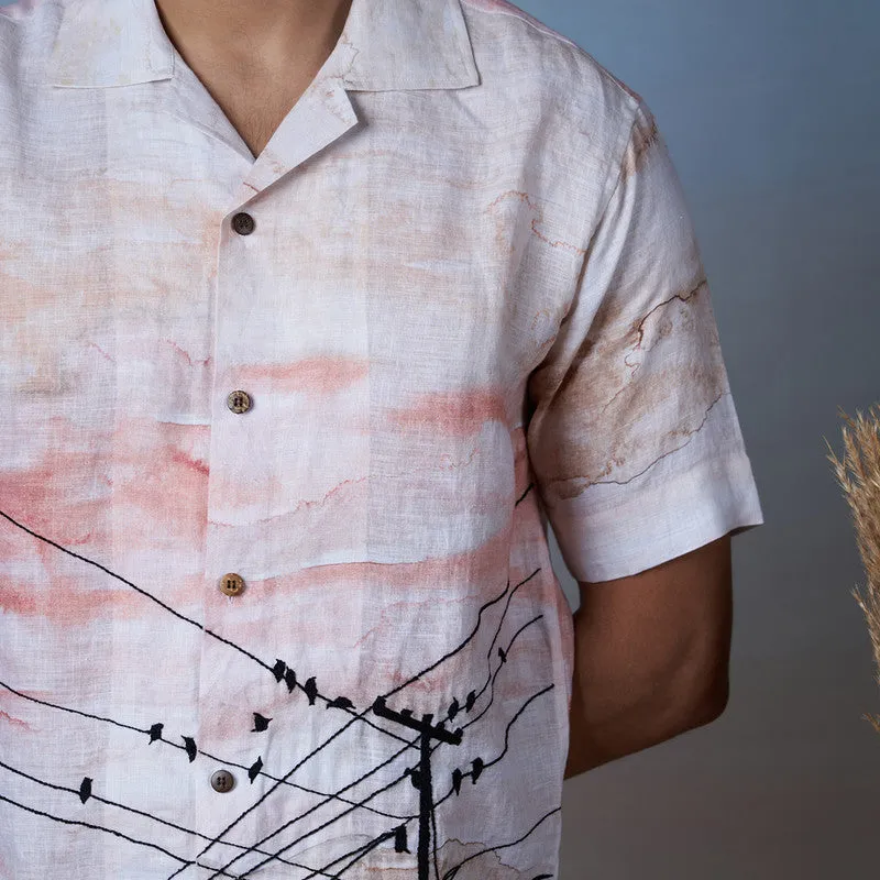 Unisex Linen Shirt | Hand Embroidered | White & Black