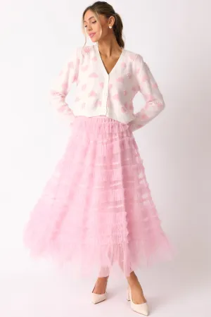 Walk In The Garden Light Pink Ruffle Tulle Midi Skirt