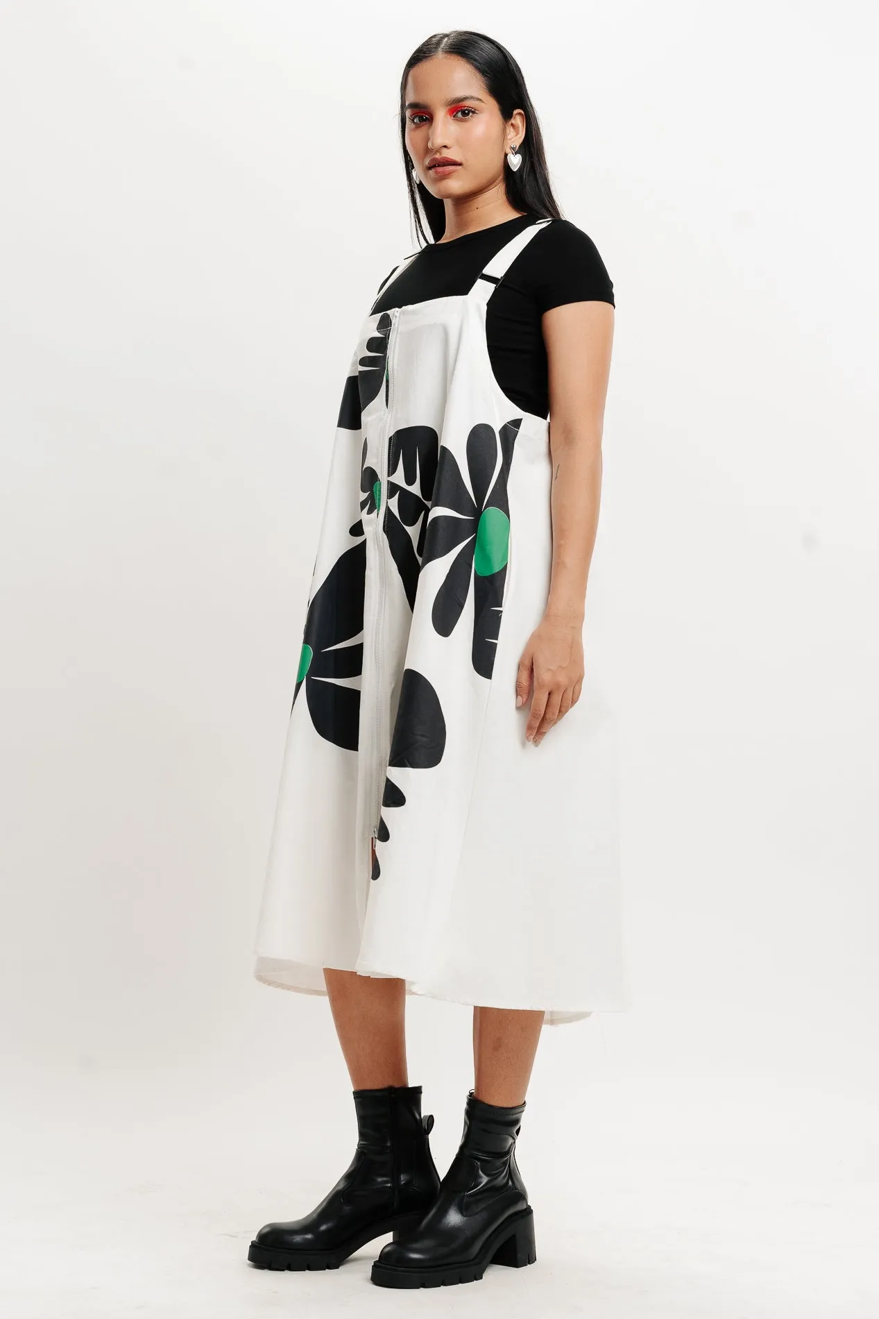 White Printed Dungaree Skirt