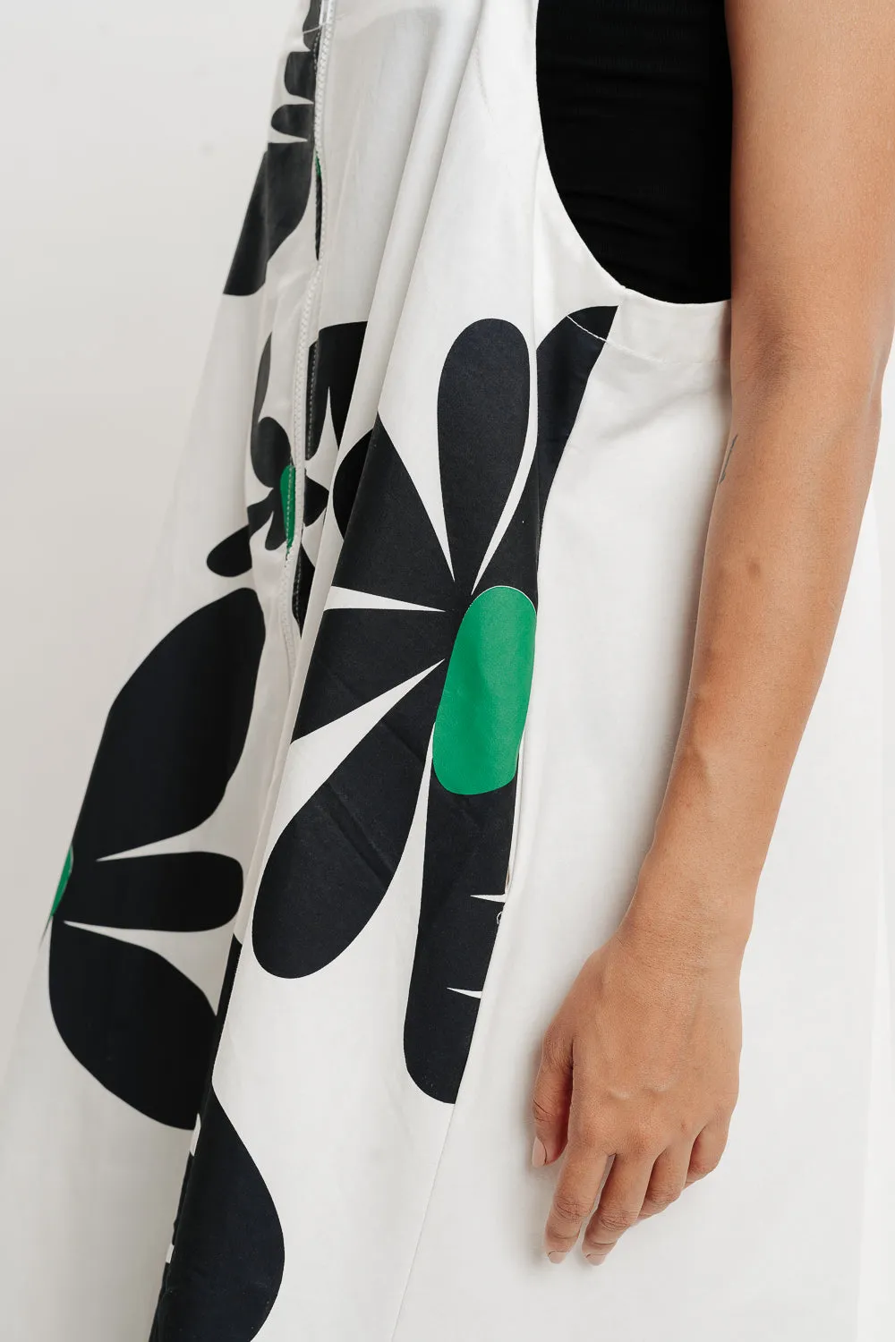 White Printed Dungaree Skirt