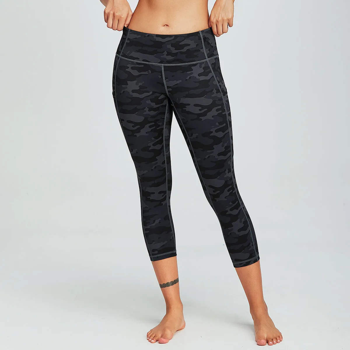 Women's Nabtos® Performance Activewear Yoga High-Waisted Leggings-Camo Capri Gray