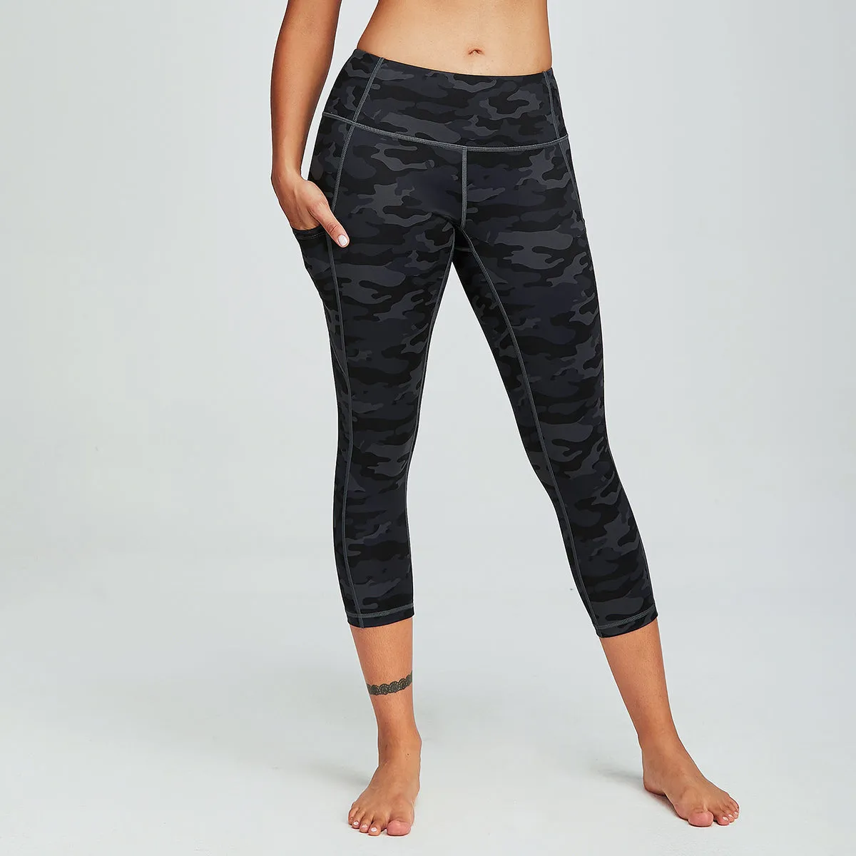 Women's Nabtos® Performance Activewear Yoga High-Waisted Leggings-Camo Capri Gray