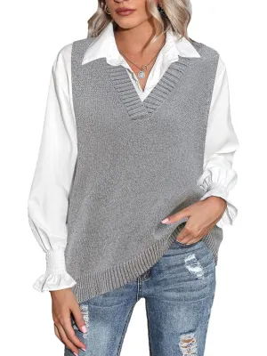 Zeagoo Sweater Vest Women Sleeveless V Neck Oversized Pullover