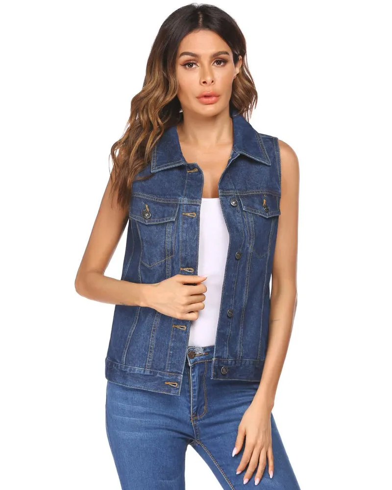 Zeagoo Women's Denim Vest Jean Vest Casual Sleeveless Jacket With Flap Pockets