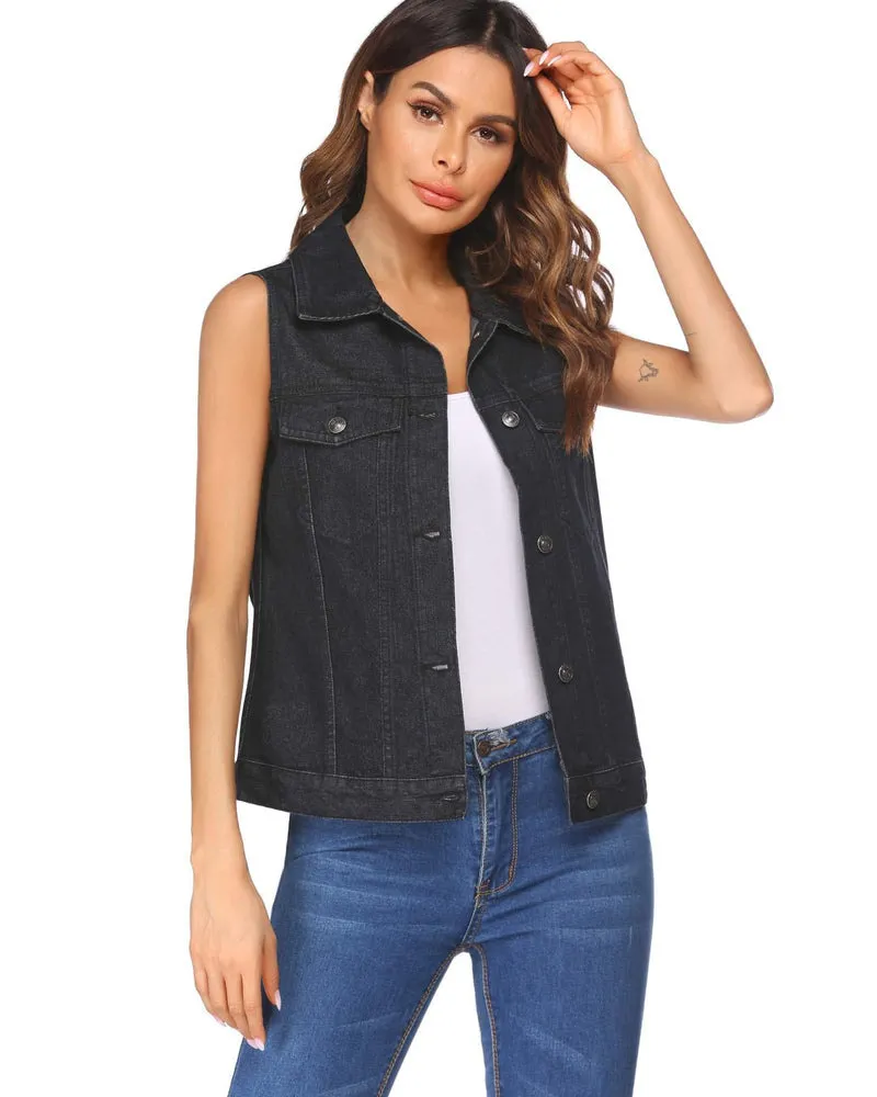 Zeagoo Women's Denim Vest Jean Vest Casual Sleeveless Jacket With Flap Pockets