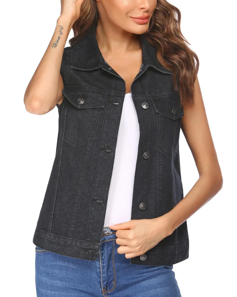 Zeagoo Women's Denim Vest Jean Vest Casual Sleeveless Jacket With Flap Pockets