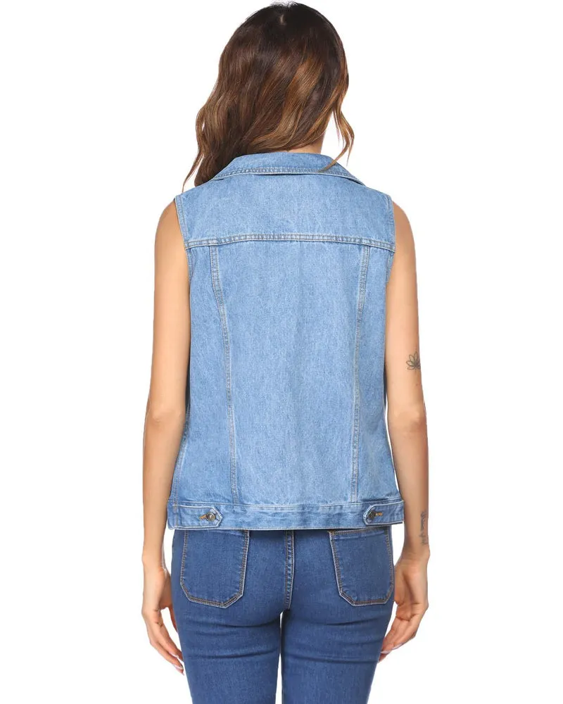 Zeagoo Women's Denim Vest Jean Vest Casual Sleeveless Jacket With Flap Pockets