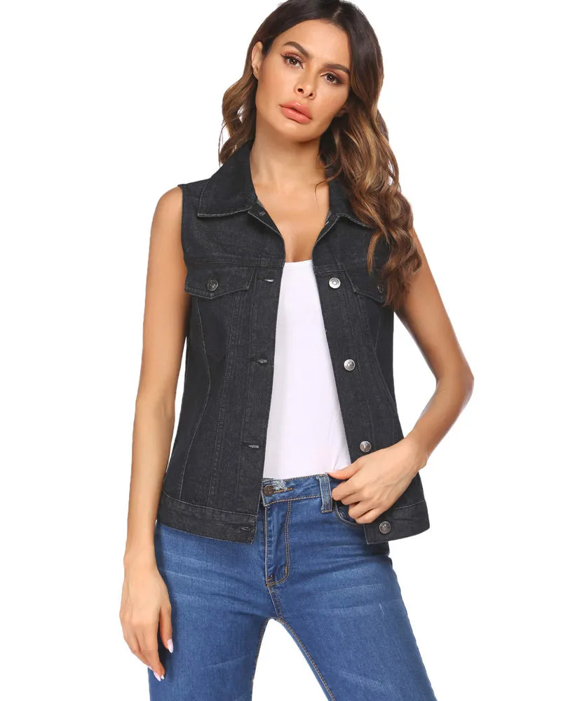 Zeagoo Women's Denim Vest Jean Vest Casual Sleeveless Jacket With Flap Pockets