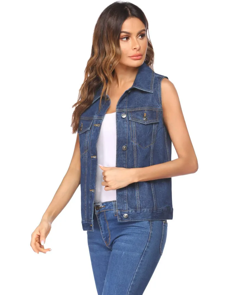 Zeagoo Women's Denim Vest Jean Vest Casual Sleeveless Jacket With Flap Pockets