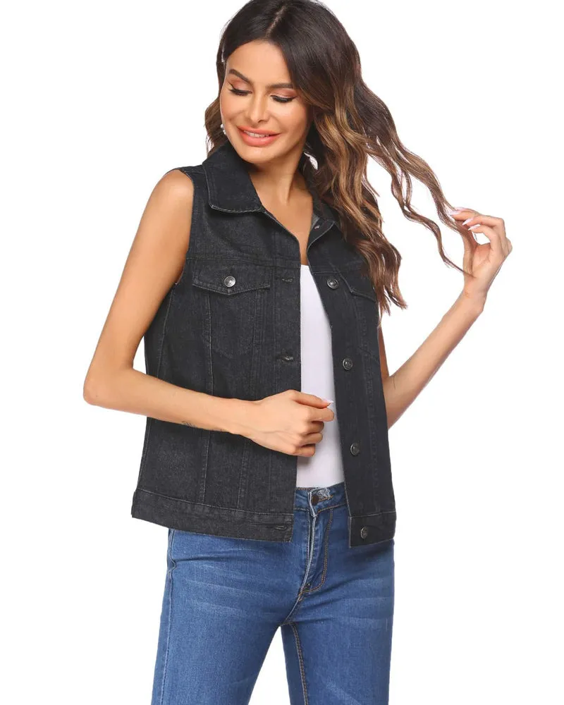 Zeagoo Women's Denim Vest Jean Vest Casual Sleeveless Jacket With Flap Pockets