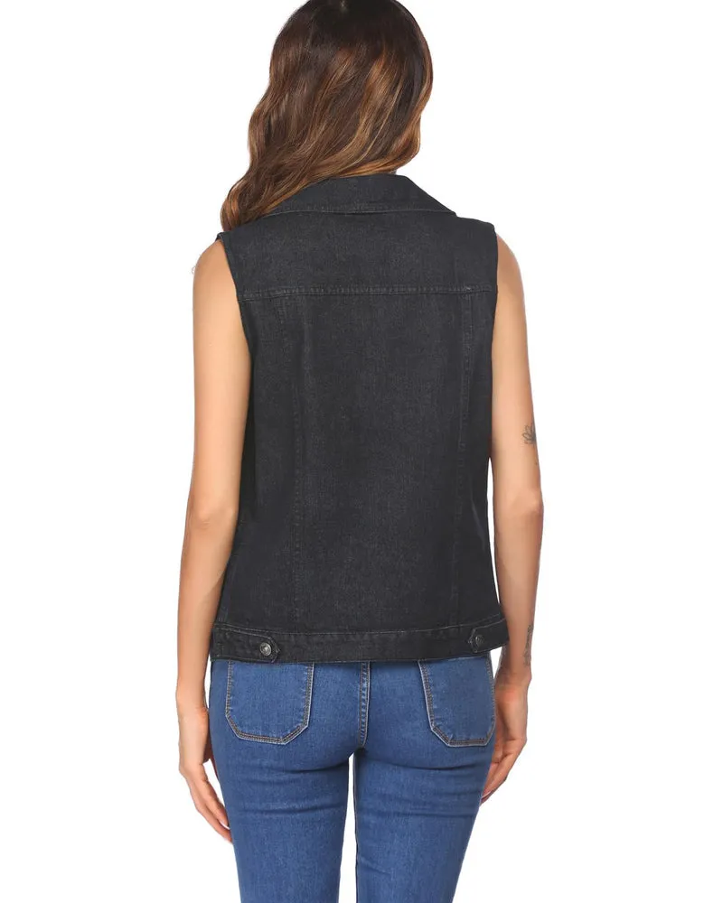 Zeagoo Women's Denim Vest Jean Vest Casual Sleeveless Jacket With Flap Pockets