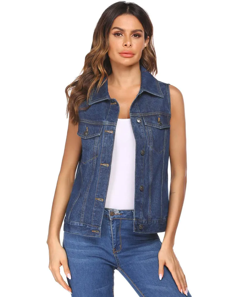 Zeagoo Women's Denim Vest Jean Vest Casual Sleeveless Jacket With Flap Pockets