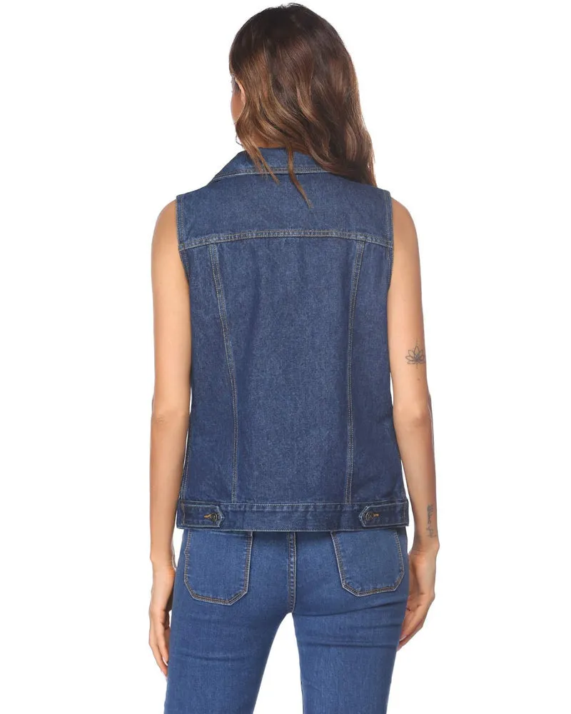 Zeagoo Women's Denim Vest Jean Vest Casual Sleeveless Jacket With Flap Pockets